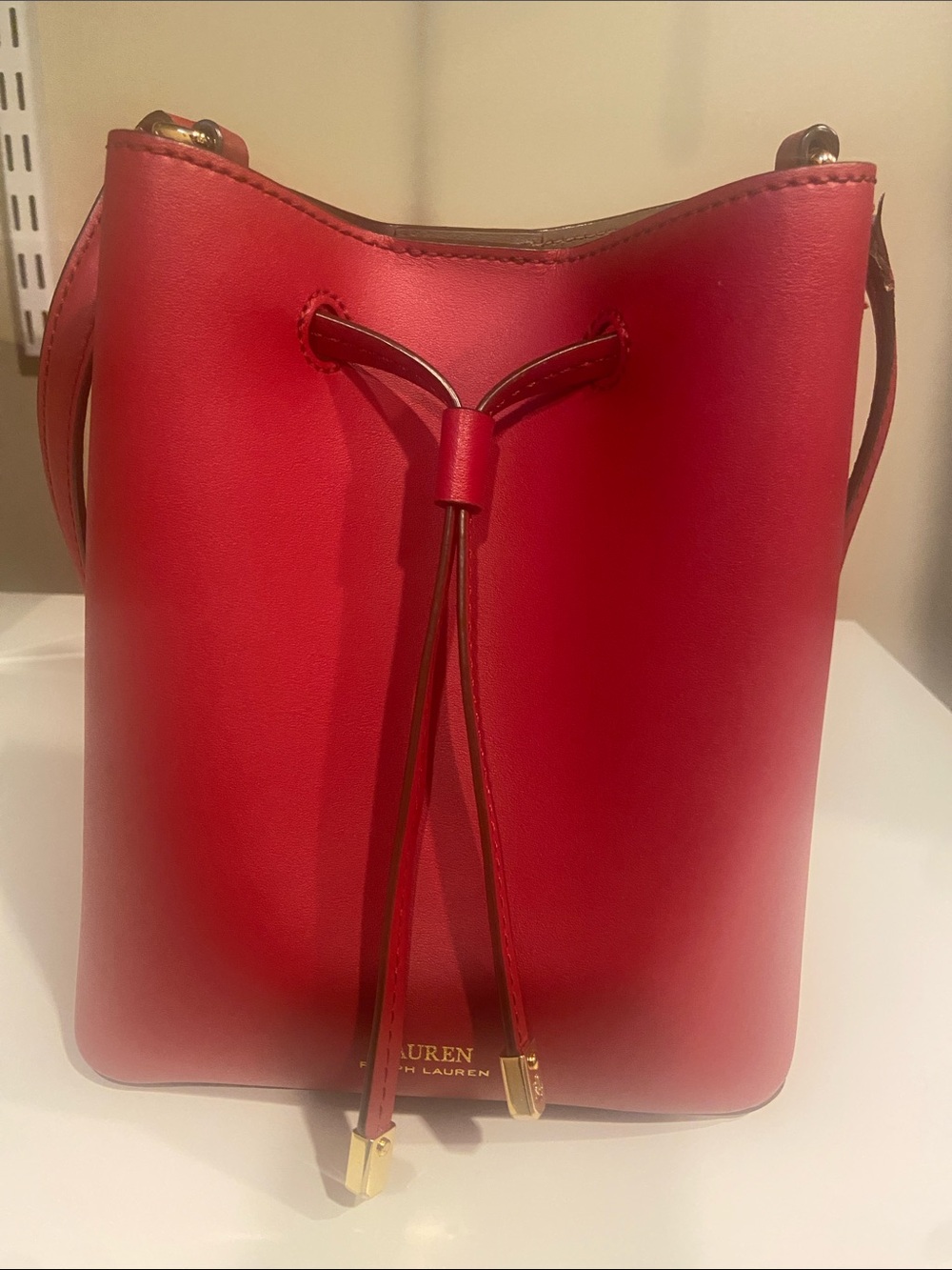 Ralph Lauren  Red Leather Drawstring Bucket Bag